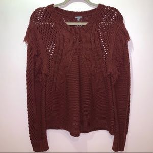 Maroon Fringe Knit Sweater